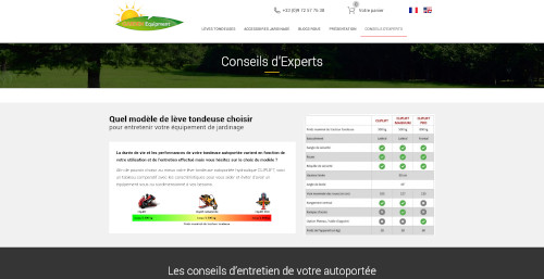 Capture d'écran du site e-commerce Garden Equipment